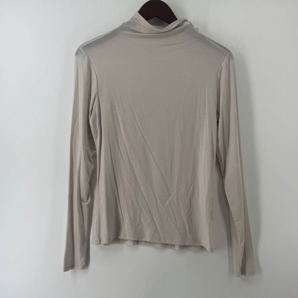HM Womens Beige Mock Neck Long Sleeve Lyocell Blend Top Size Medium NWT 0835